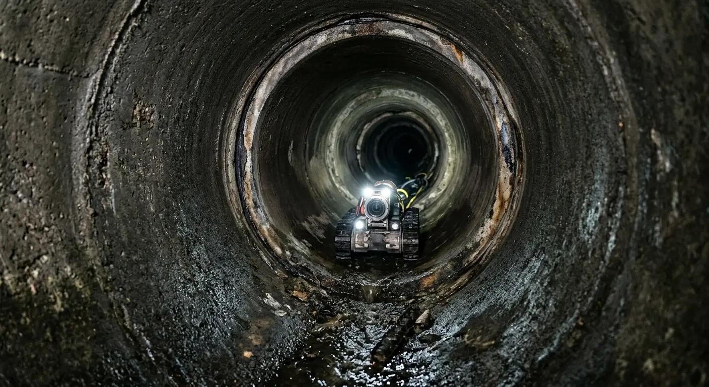 Robotic sewer camera inspecting pipe interior for Sewer Line Cleaning in Quakertown